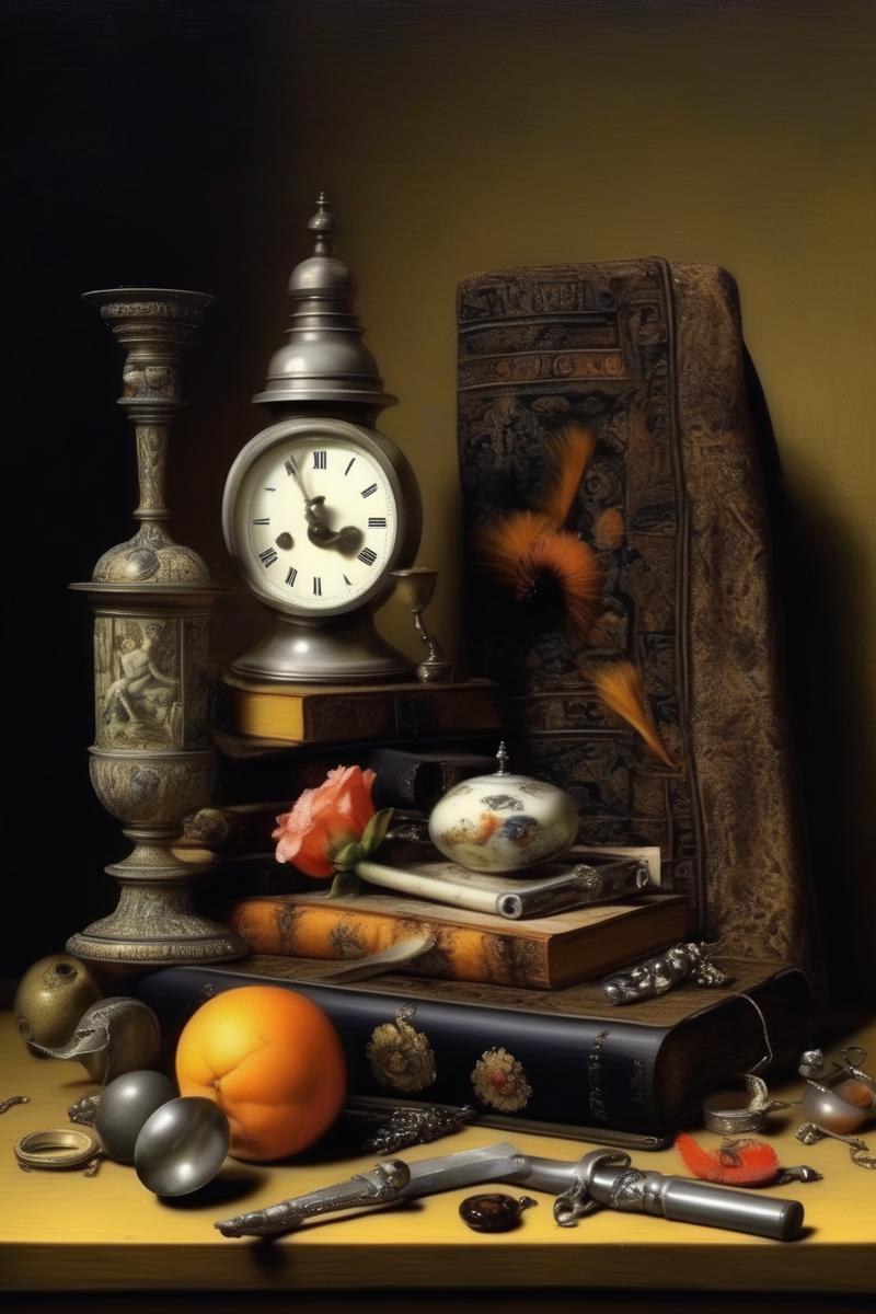 00054-3717804836-_lora_Pieter Claesz Style_1_Pieter Claesz Style - A still life composition of objects found in a particular place or culture.png